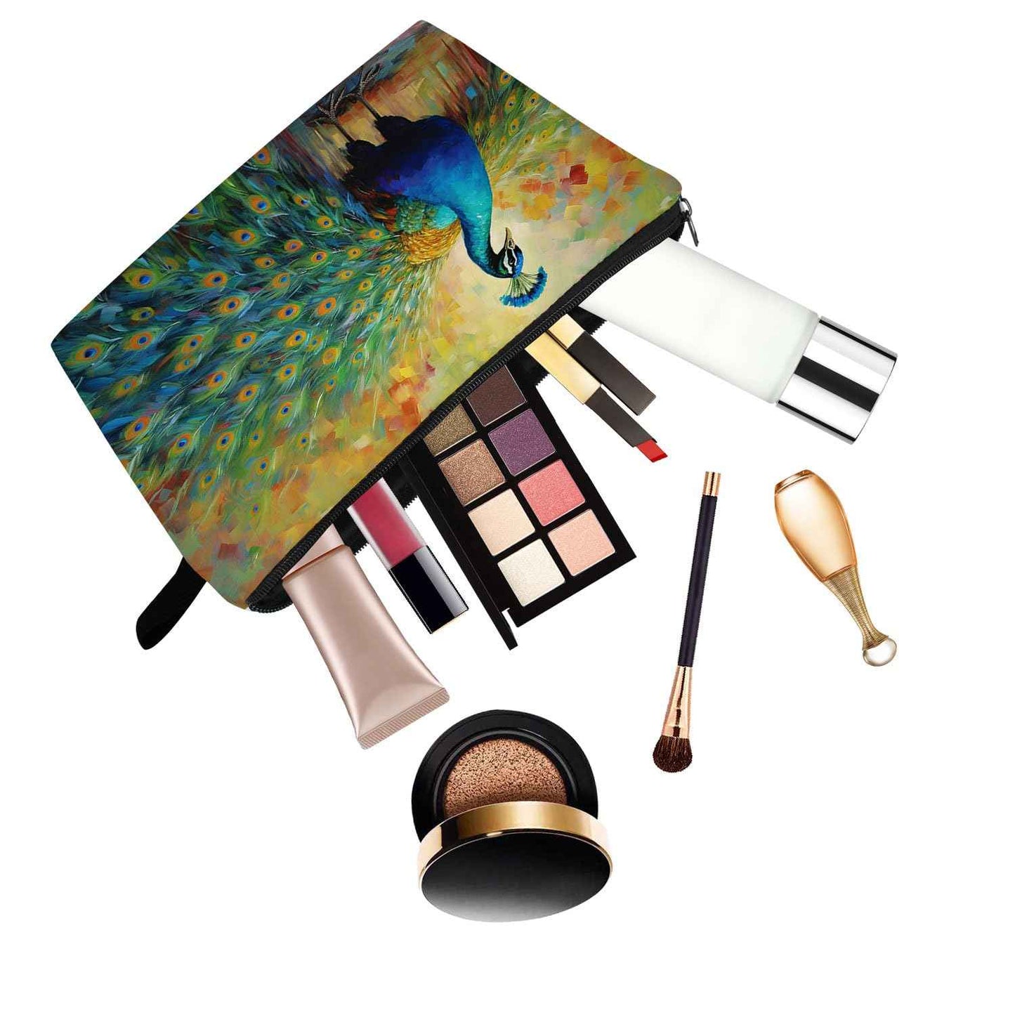 YULUENZE Peacock Pattern Makeup Bag - Cute Small Organizer With Zipper, Cosmetic Bag for Peacock Lovers - Birthday Gifts for Women, Sisters, Friends