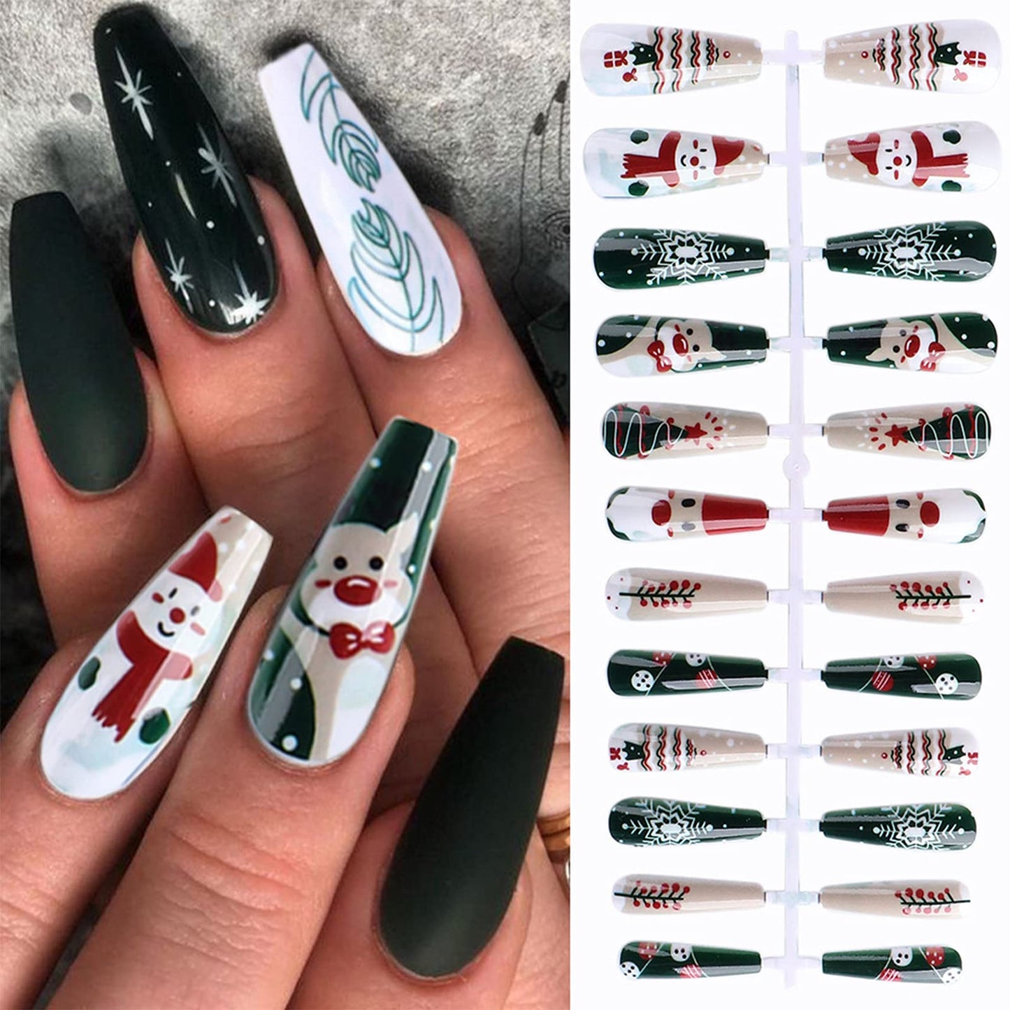 SUBANG 288 Pieces Christmas Nails Long Press on Nails Fake Nails Colorful Nails Full Cover Nails Acrylic Artificial False Nails for Women and Girls