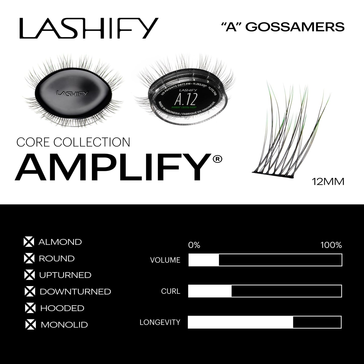 Lashify Amplify 12mm Gossamer Eyelash Extensions Refill in Ombre Green, Easy DIY False Lashes for a Natural Look