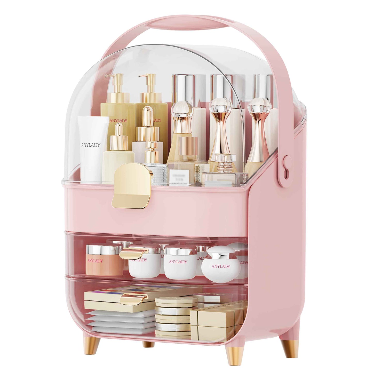 Makeup Organizer Countertop, Skincare Holder Bathroom Counter Organizer, Storage Box Cosmetic Display Cases, Teen Girl Gifts Make up Organizers for Vanity, Dresser (Pink)