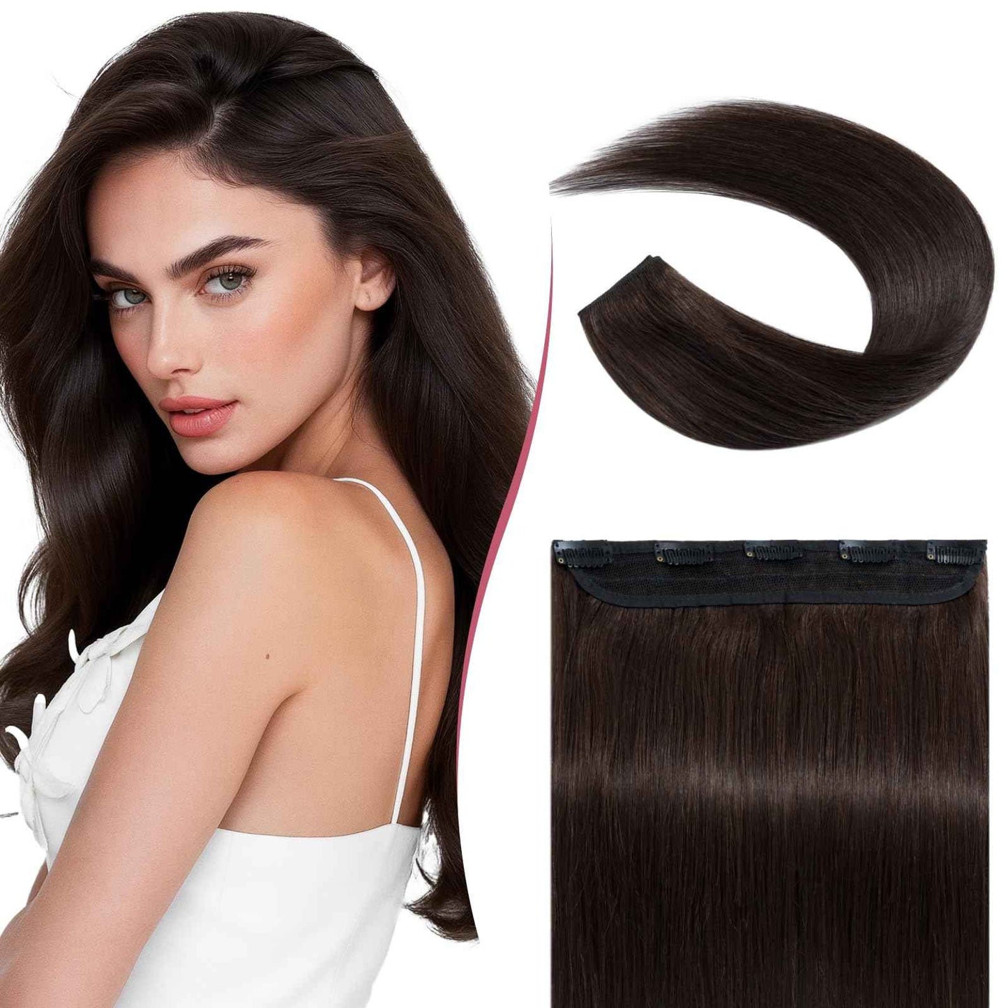 SEGOHAIR Clip In Hair Extensions for women One Piece 5 Clips Real Human Remy Hair Extension Long Straight Hairpieces for women 16 Inches #02 Dark Brown