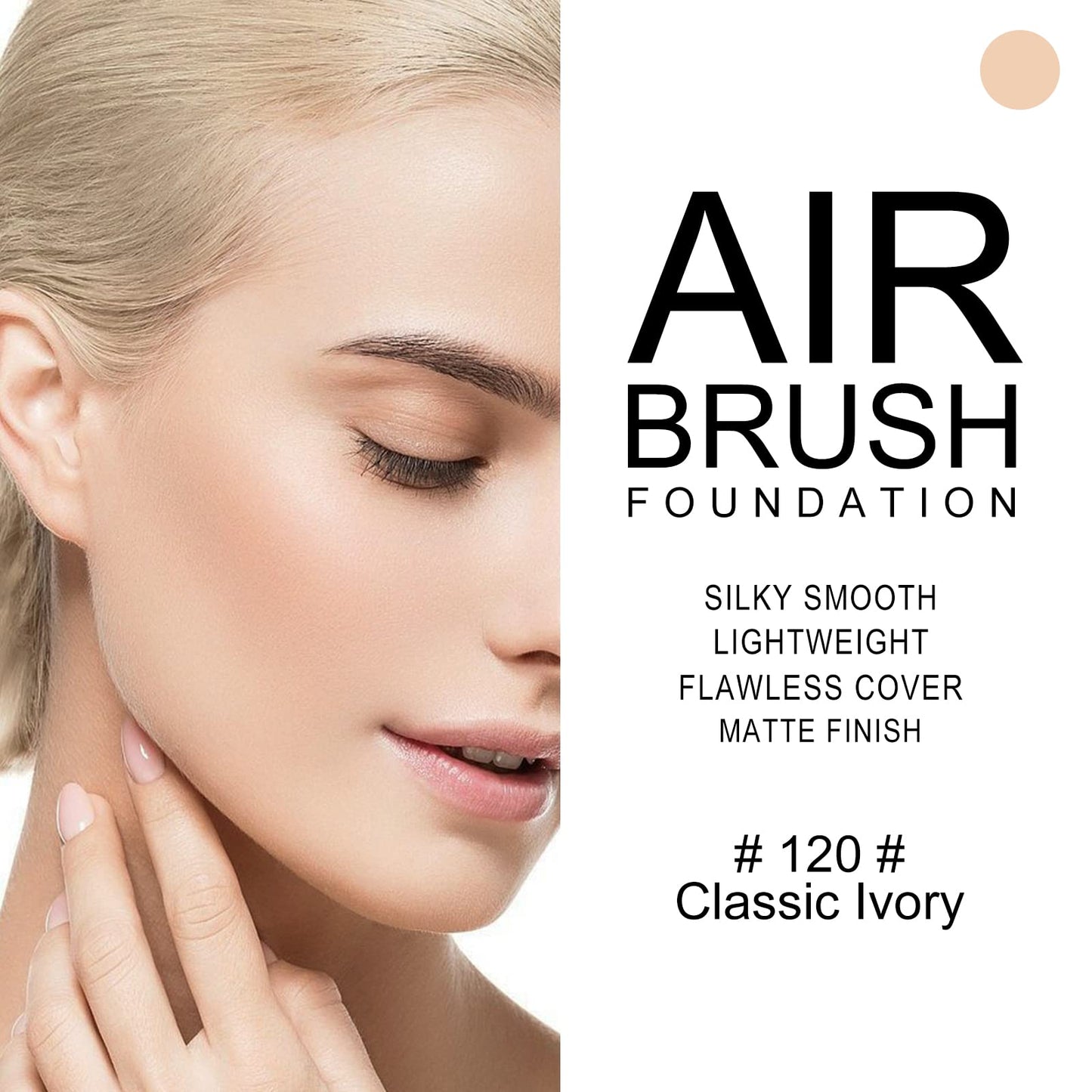 KYDA AirBrush Foundation Spray, Lasting Matte Foundation, Lightweight Cover, Smooth Blendable, Moisturizing Makeup Primer with Soft Brush Applicator-#120 Classic Ivory