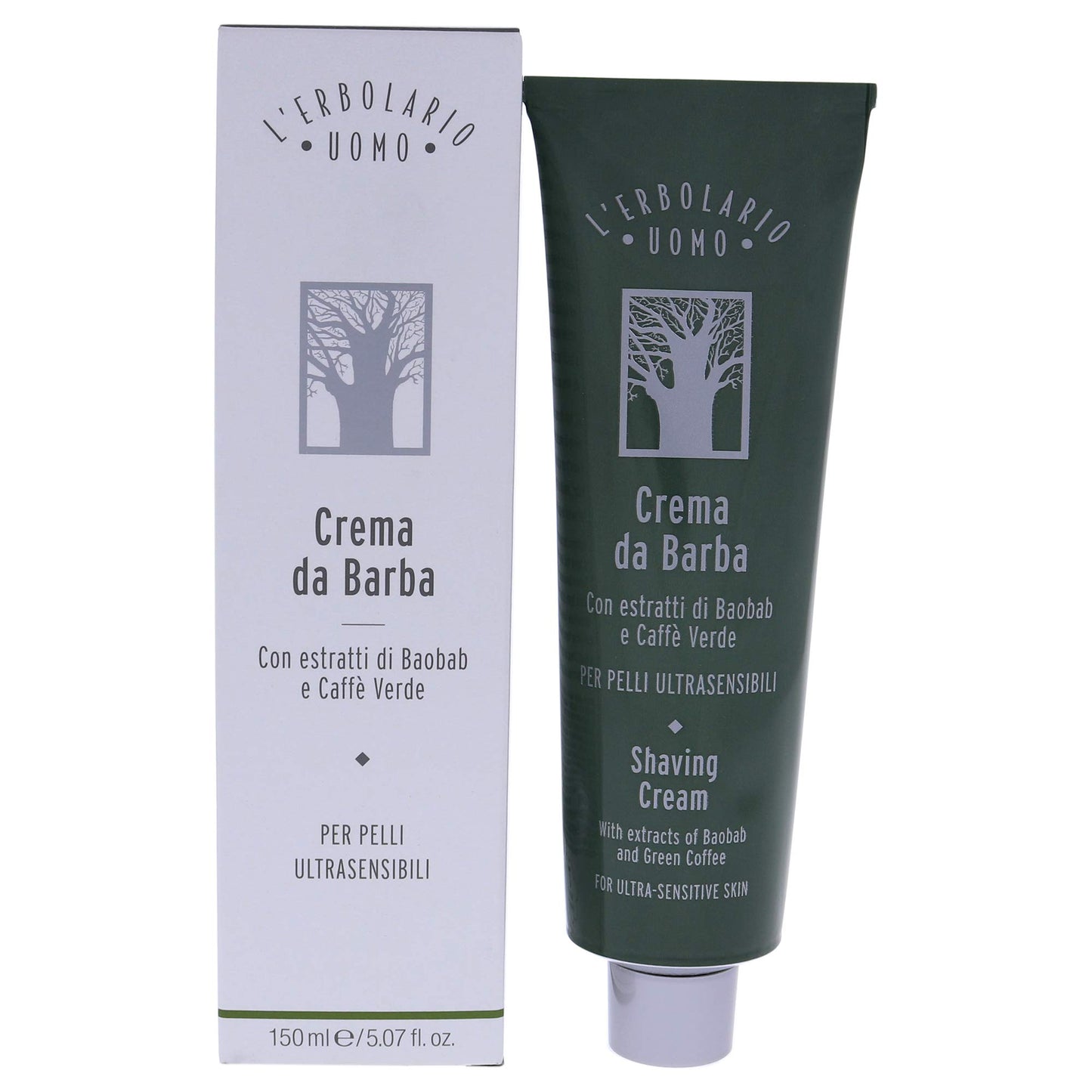 L'Erbolario Baobab and Green Coffee Shaving Cream - Non Foaming for More Razor Control - Emollient Action Prepares Your Skin for A Very Gentle and Easy Shave - Tones and Softens Your Skin - 5.07 Oz