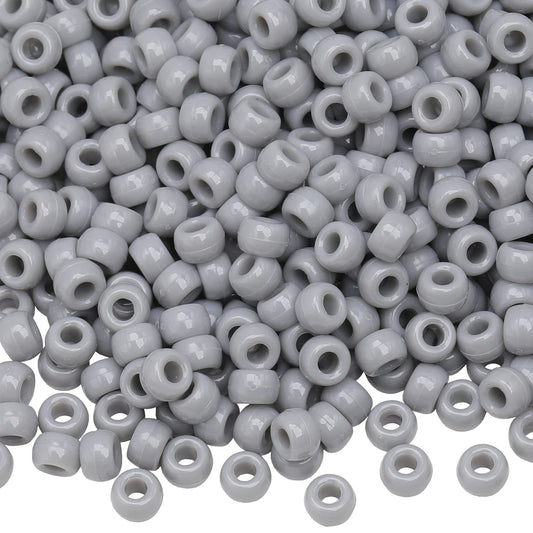 Auvoau 1000Pcs Pony Beads Bracelet 9mm Gray Plastic Barrel Pony Beads for Necklace,Hair Beads for Braids for Girls,Key Chain,Jewelry Making (Gray)