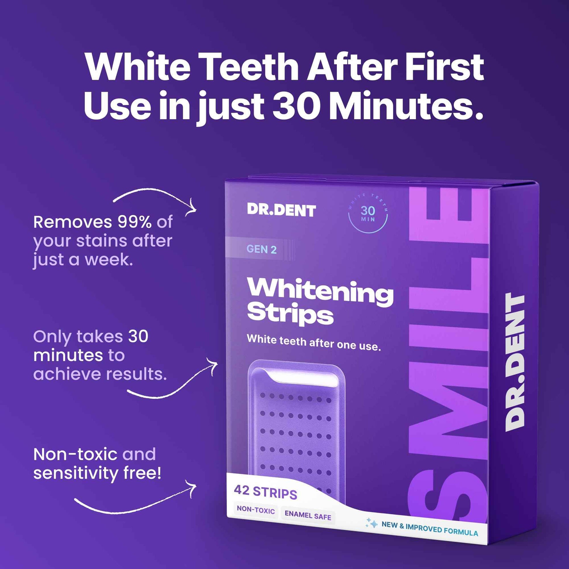 DRDENT Purple Teeth Whitening Strips 21 Treatments - Safe for Enamel - Non Sensitive Teeth Whitening - Whitening Without Any Harm - Pack of 42