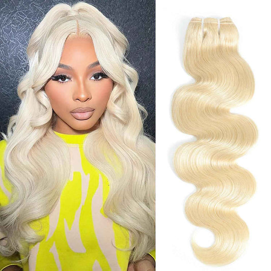 613 Bundles Blonde Human Hair Single Bundle 14 inch 1 Bundle Body Wave 100% Unprocessed 12A Brazilian Virgin 613 Human Hair Bundles 100g One Bundle Tangle-free Wavy Weave