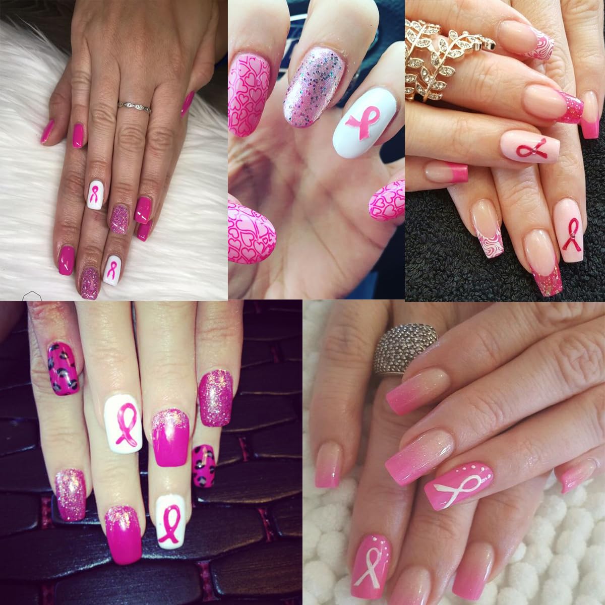 6Sheet Breast Cancer Nail Art Stickers Pink Ribbon Black Letter Nail Stickers Love Heart Design Nail DIY Breast Cancer Awareness Stickers Nail Art Design Nail Decals for Women Girls Nail Supplies.