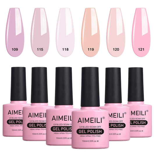 AIMEILI Soak Off Nude Pink Gel Nail Polish Set, All Seasons Pink Nail Polish Gel Color Set for Women Girls Valentines Mother's Day Gift Of 6pcs X 10ml - Kit Set 31