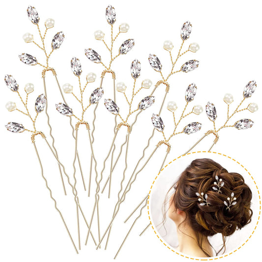 8 PCS Hair Pins for Women's Wedding, Bridesmaids, and Flower Girls - Bridal Hair Accessories with Flowers (Gold)