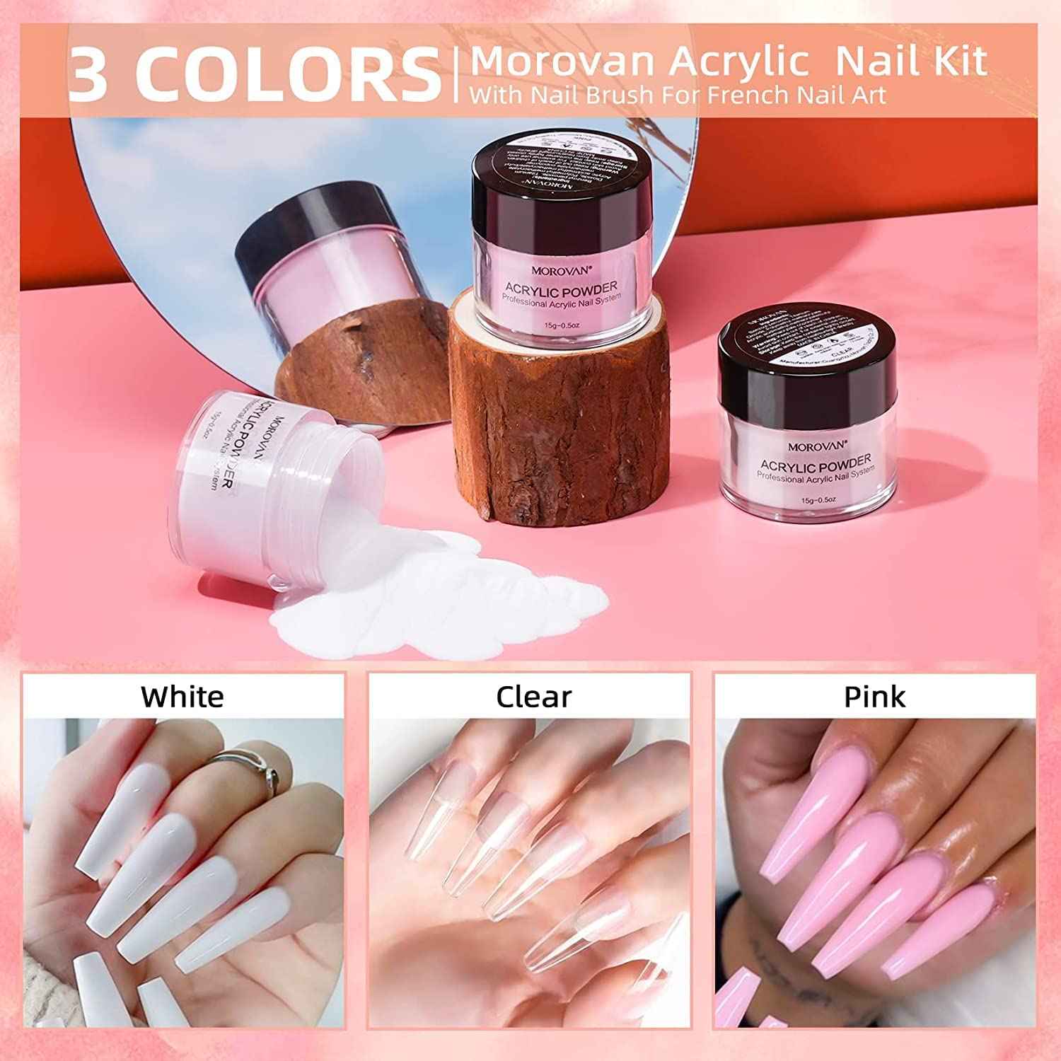 Morovan Acrylic Nail Kit - Professional Acrylic Nail Kits Set Acrylic Powder Set with Everything for Beginners Glitter Powder Acrylic Brush for Nail Art Extension