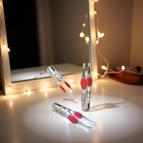 2 Pcs Silver Tweezer With LED Light for Hair Removal Makeup Tool Eyebrow Eyelash Tweezers for Women Facial Hair, Lash Trimmer,Hair Ingrown for Tweezer,Women's Hair Removal Tweezers