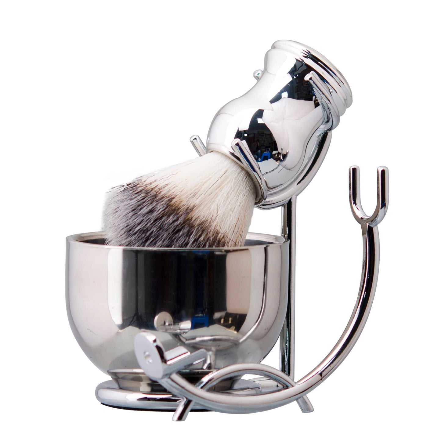 Grandslam Deluxe Shaving Kit for Men, 3 in 1 Shaving Set Includes Shaving Brush, Stainless Steel Shaving Bowl and Razor & Brush Holder, Silver Set