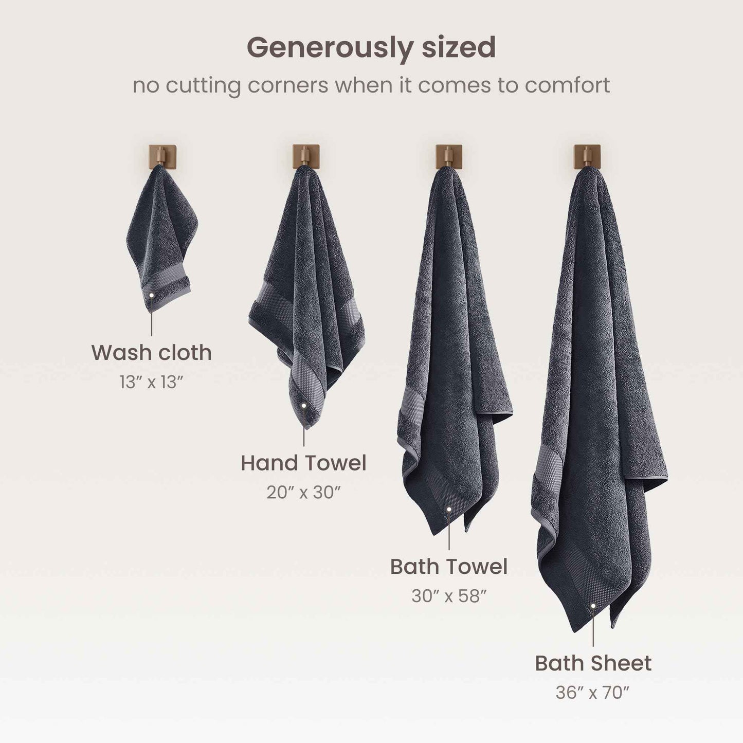 BIOWEAVES 100% Organic Cotton 700 GSM Plush Washcloths 13" x 13" GOTS Certified - Charcoal, Pack of 12