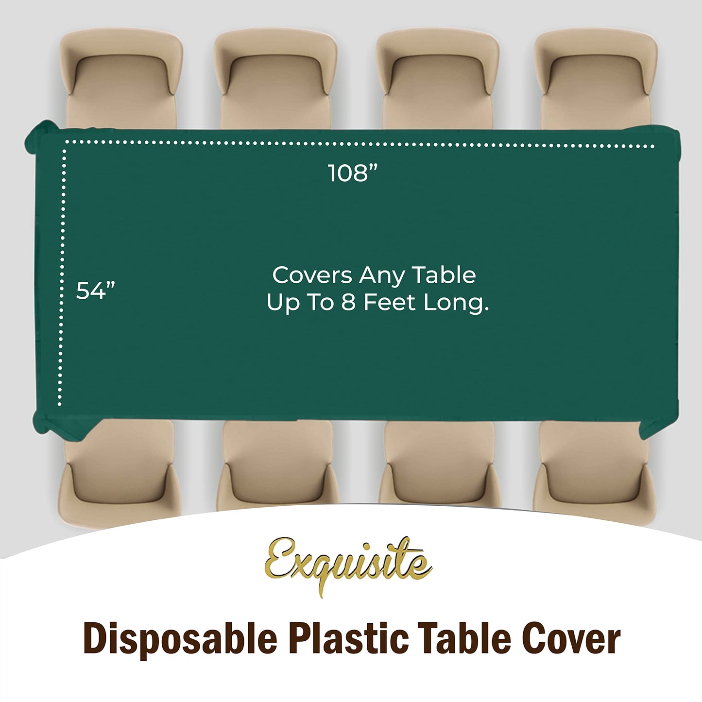 Exquisite 12-Pack Premium Plastic Tablecloth 54in. x 108in. Rectangle Table Cover - Dark Green