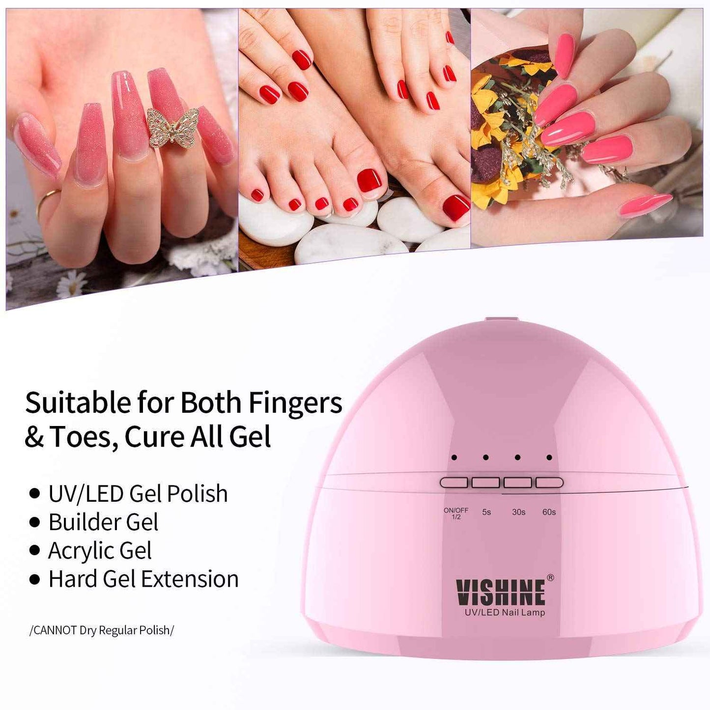 Vishine Poly Nail Extension Gel Kit - 8 Colors, 48W LED UV Lamp, Builder Gel, Slip Solution, Base Top Coat, Rhinestone Nail Manicure Beginner Starter Kit