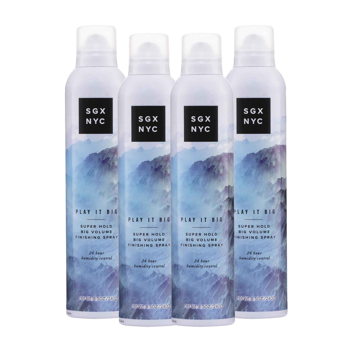 SGX NYC Play it Big Super Hold Volume Finishing Spray - Long Lasting Hair Spray with Anti Frizz Finish - Paraben Free with Coconut Oil - 4 pc