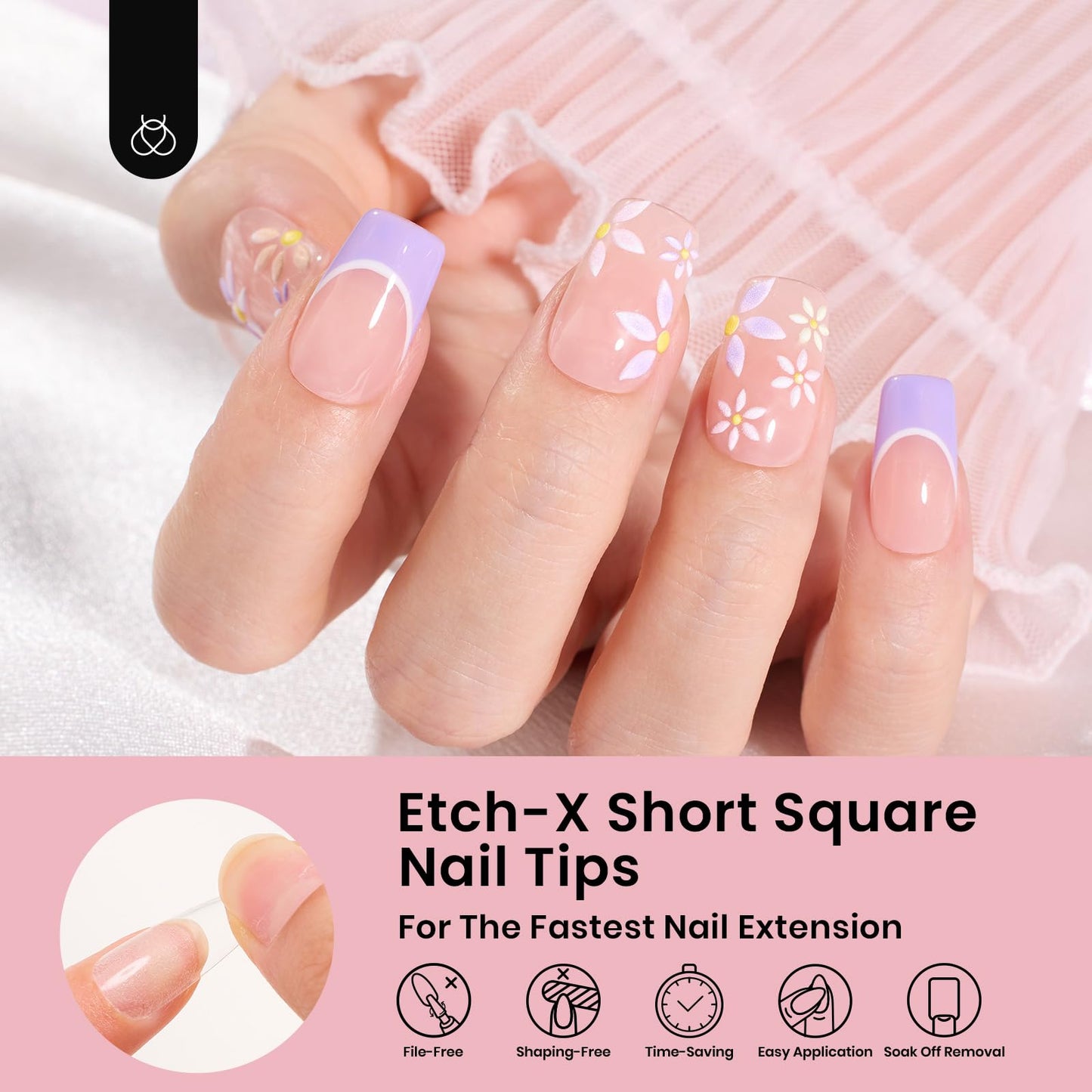 Beetles Short Square Gel Nail Tips 12 Sizes 288 PCS Half Matte Full Cover False Nails Clear Acrylic Nails Glue on Nails for Girls Women DIY Nail Extension