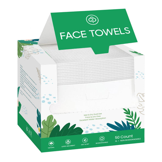 Disposable Face Towels Extra Large, 50 Count Daily Facial Washcloth, Biodegradable Towels, Makeup Remover Dry Wipes, Thick Soft Clean Facial Towels for Sensitive Skin (1 Pack)