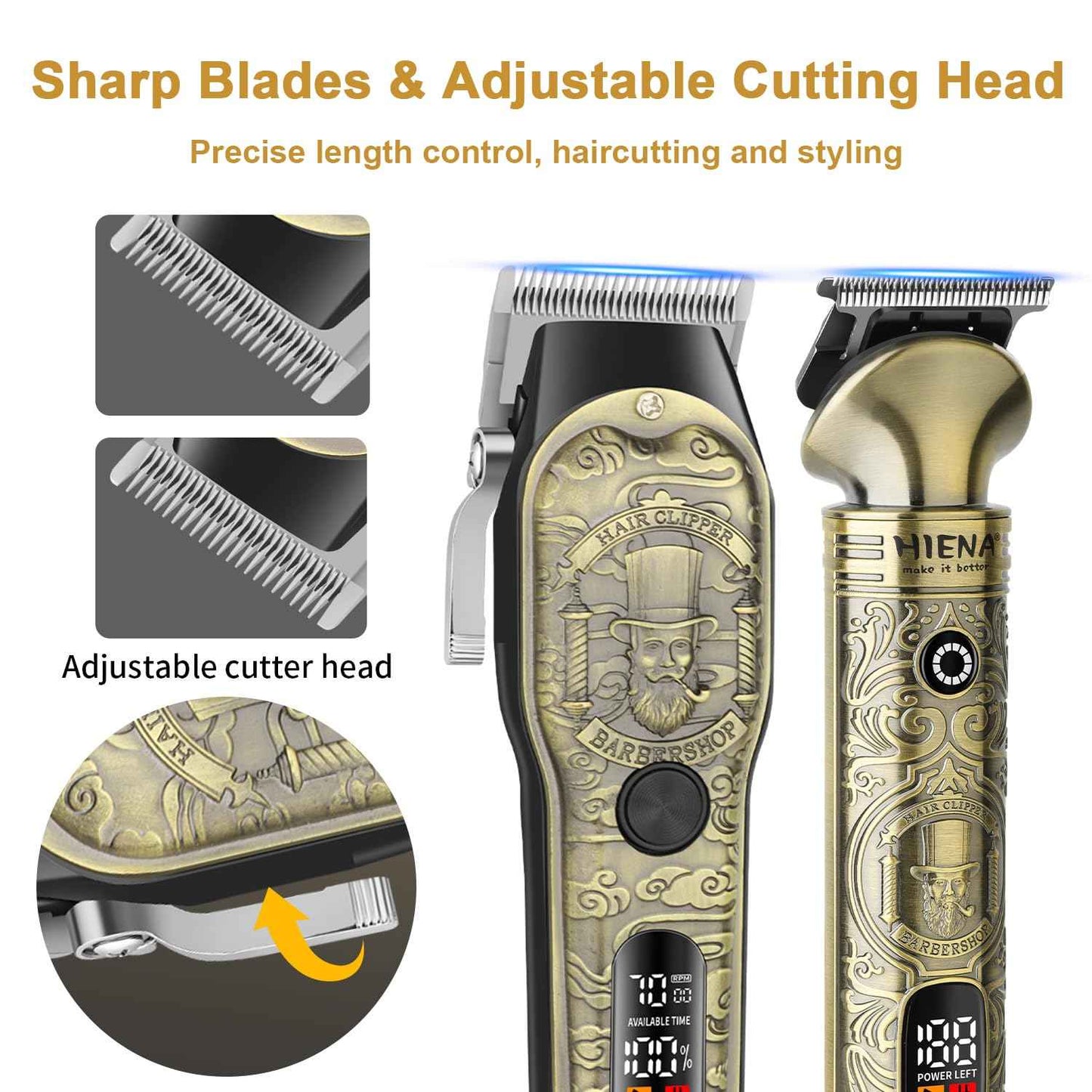 HIENA PRO Hair Clippers for Men Professional, Cordless Barber Clipper T-Blade Beard Trimmer Nose & Body Hair Trimmer Foil Shaver Grooming Kit, Electric Full Men's Hair Cutting Kit with 17 Guide Combs