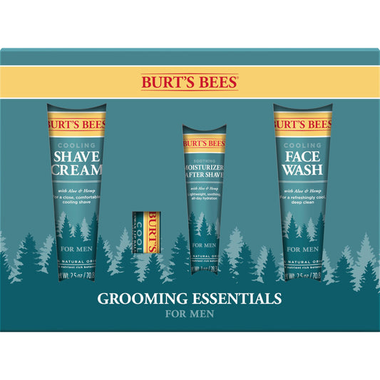 Burt's Bees Gifts Ideas - Grooming Essentials Kit, 4 Products for Men - Cooling Face Wash, Shave Cream, Soothing Moisturizer After Shave & Original Beeswax Lip Balm