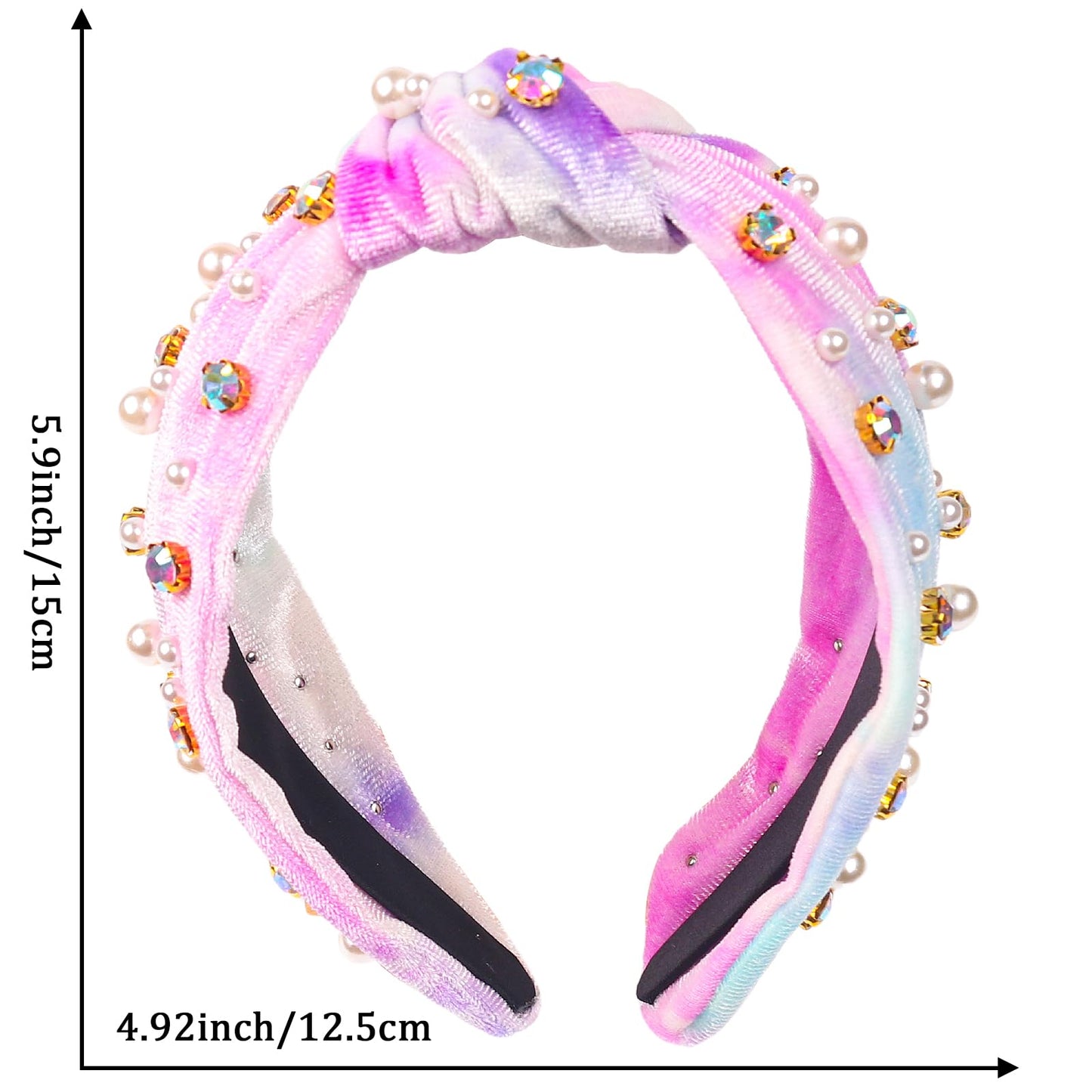 SeBneny Crystal Rhinestone Headbands for Women Tie Dye Headwear Pearl Knotted Headband Diamond Velvet Purple Fabric Broad Cute Top Knot Headband Gift for Women Party Supplies 1PCS