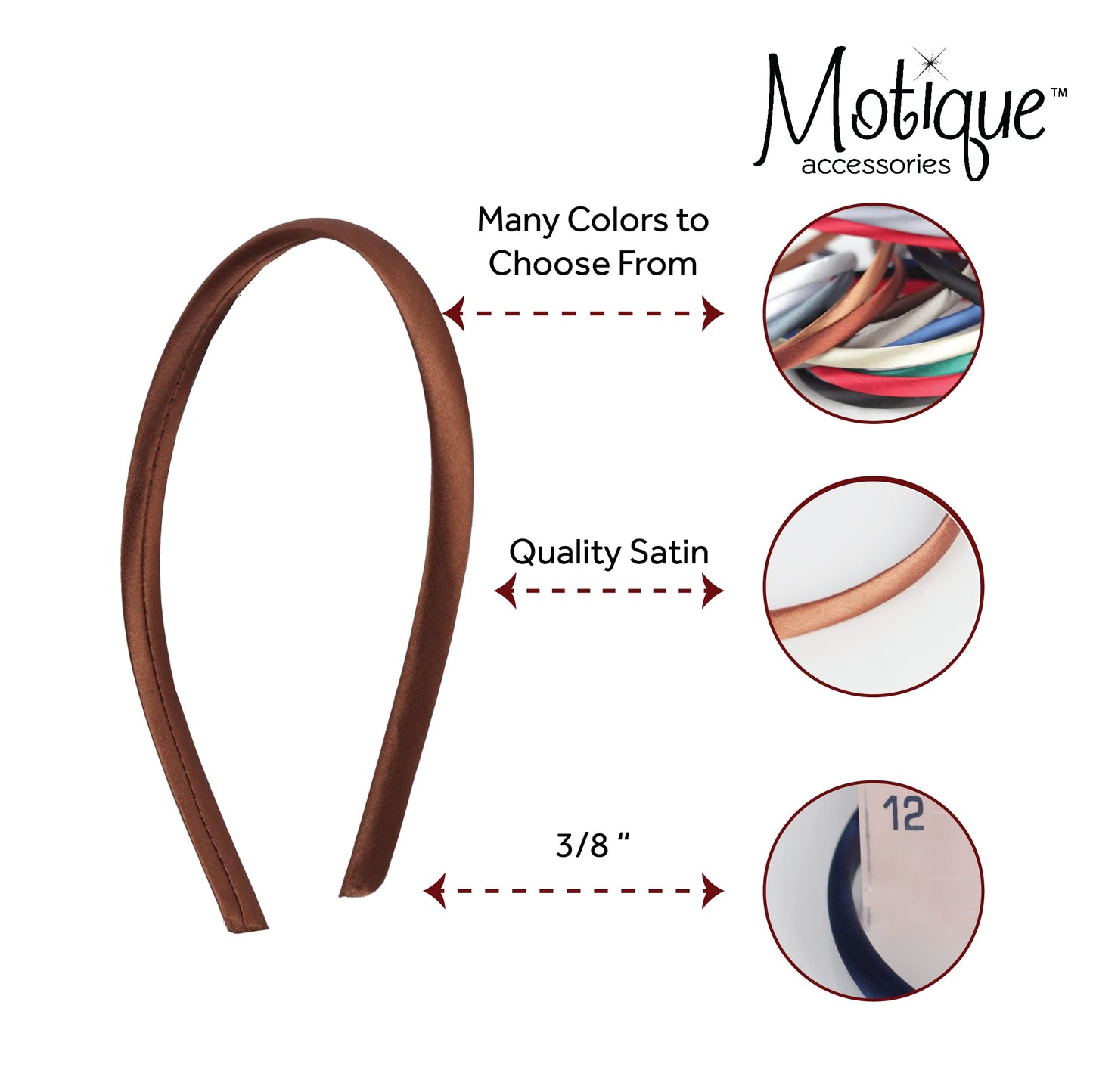 Motique Accessories Thin Headbands for Girls 3/8 Inch Satin Headband - Browns