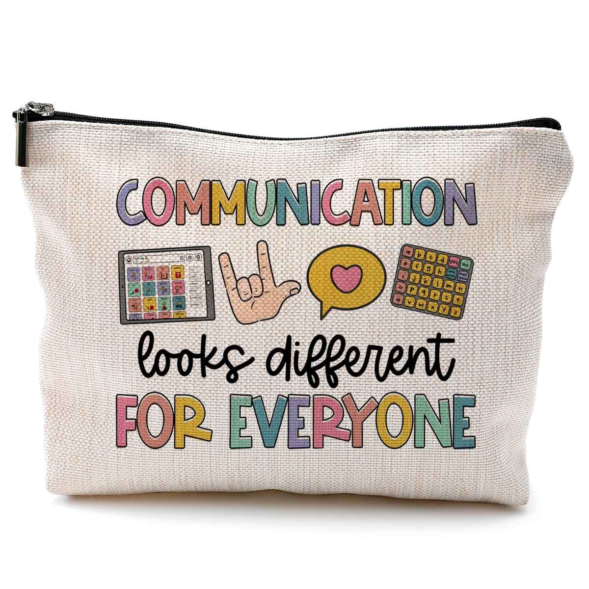 QGFM Makeup Bag for Women - Speech Therapist & SLP Gifts, Communication Looks Different for Everyone Cosmetic Bag for Purse