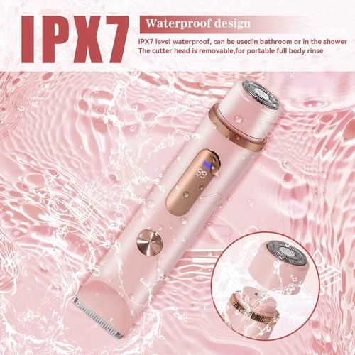 Bikini Trimmer for Women 2in1 High Power Epilators Hair Removal Waterproof Electric Razors Women's Electric Razor Pubic Hair Trimmer Shaver for Women for Ladies Pubic, Face, Underarms, Legs (Pink)