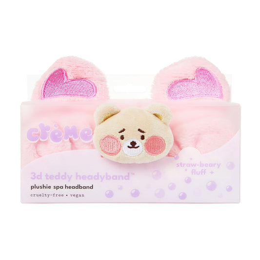 The Crème Shop Boba Bears 3D Teddy Headyband | Spa Headband | Headband for Washing Face | Skincare Headbands | Headbands for Women (Straw-Berry Fluff)