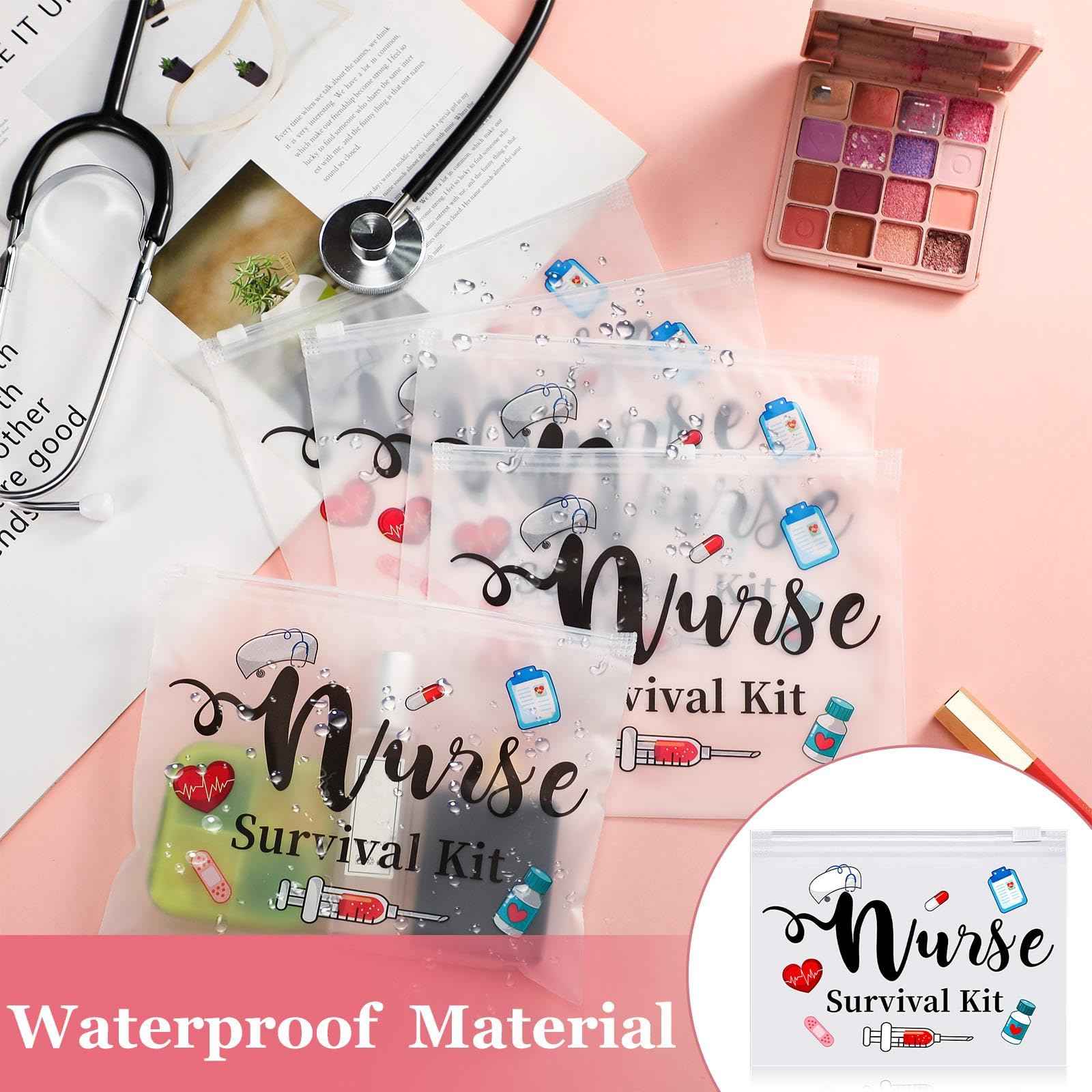 Oudain 60 Pcs Nurse Survival Kit Bag Nursing Makeup Bags Multi Purpose Cosmetic Pouches for Girls Women Travel Supplies, 7.87 x 5.91 Inches(White)