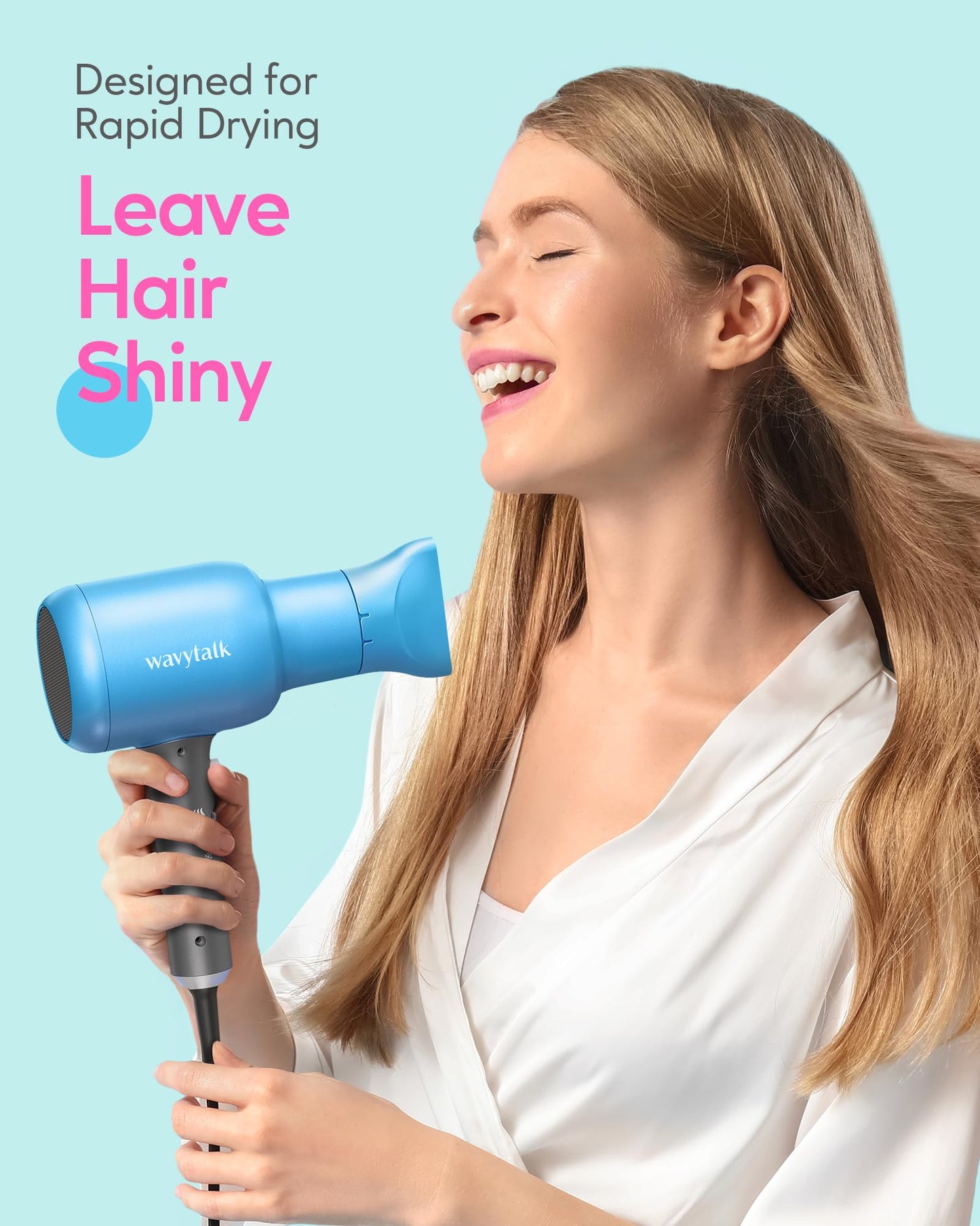 Wavytalk Professional Hair Dryer Blow Dryer with Diffuser and Concentrator for Curly Hair 1875W Ionic Salon Hair Dryer with Ceramic Technology Fasting Drying Light and Quiet