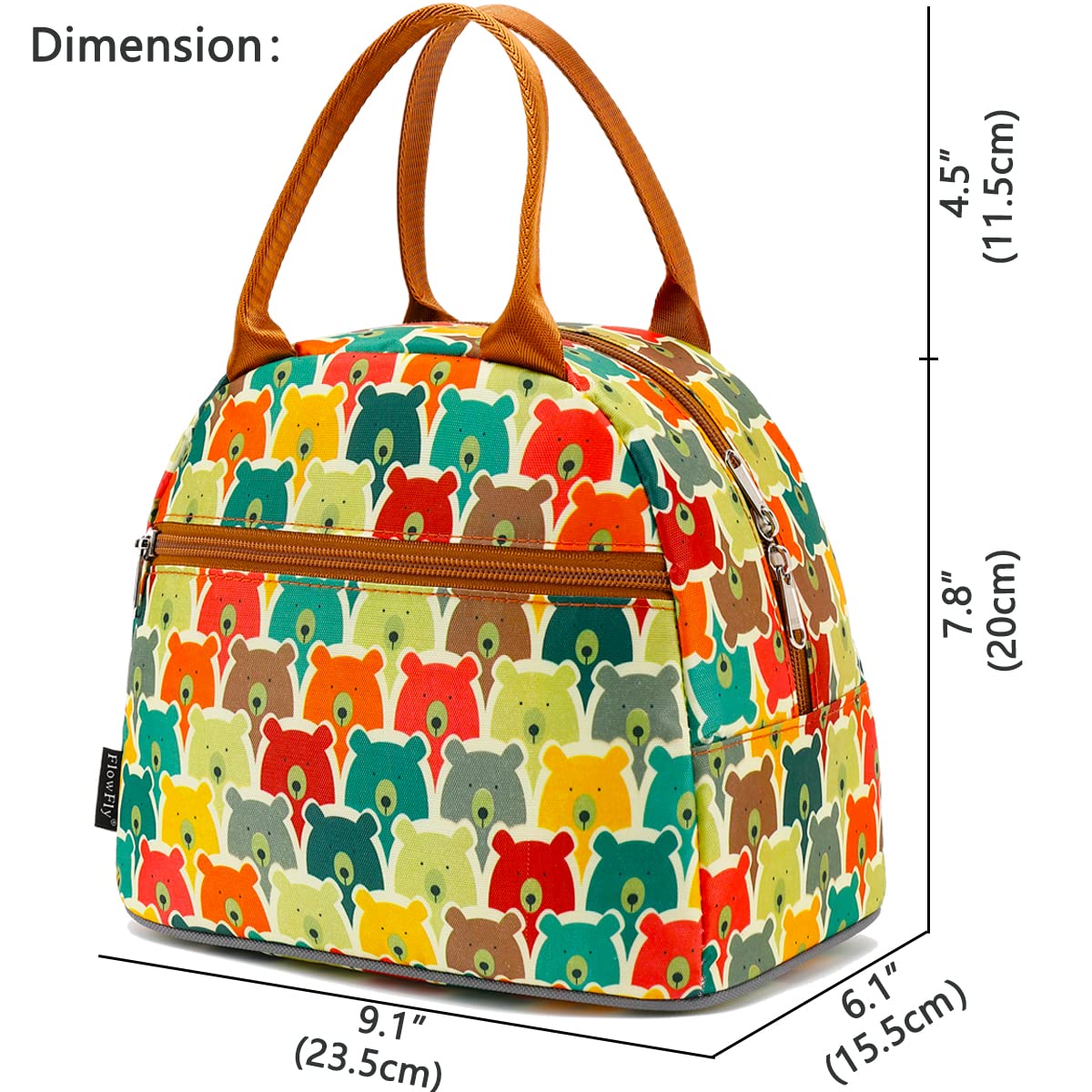 FlowFly Lunch Bag Tote Bag Lunch Organizer Lunch Holder Insulated Lunch Cooler Bag for Women/Men, Bear