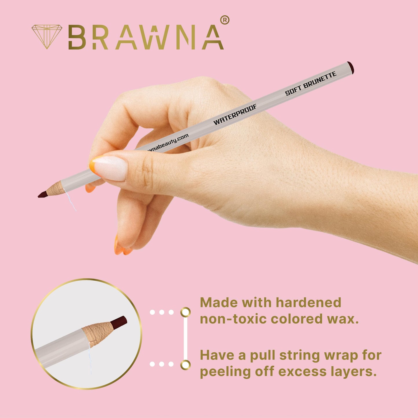 BRAWNA 6 Pcs Brow Pro Peel Off Pencils with 1 Sharpener - Waterproof Eyebrow Mapping Pencil - Microblading Supplies - Brown