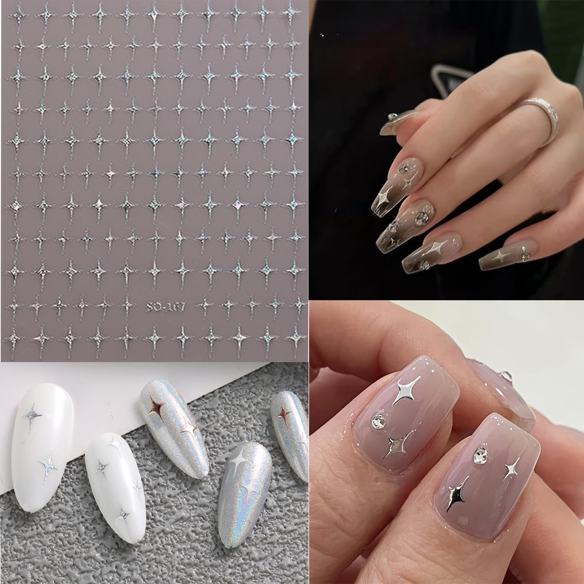 Star Nail Art Stickers 3d Self-Adhesive Acrylic Nail Art Supplies Laser Stars Nail Stickers Gold Silvery Nail Design Stickers Luxury Nail Art Decorations French Manicure Nail Tips Accessories 6 Sheets