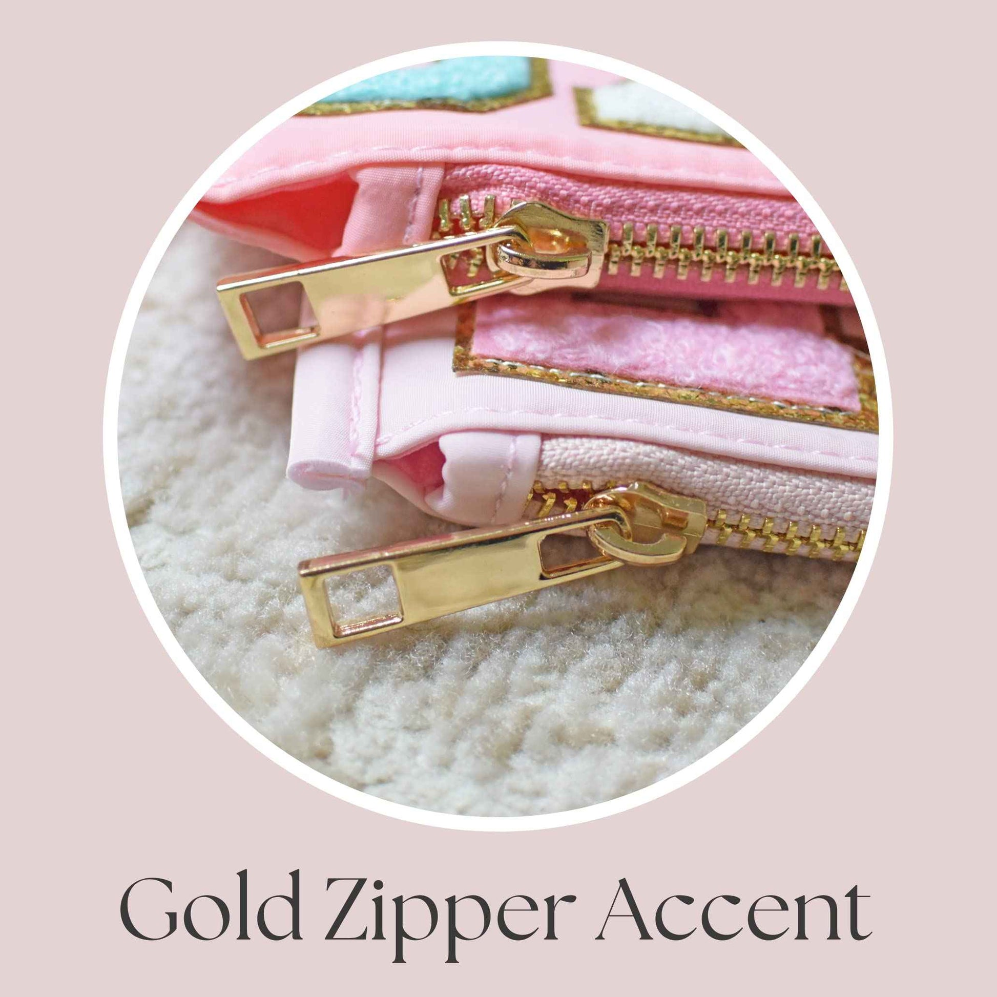 Snack Pouch with Chenille Letters, Snacks Bag for Travel Makeup Bag Cosmetic Pouch Varsity Letter Patches, Vacation Essentials