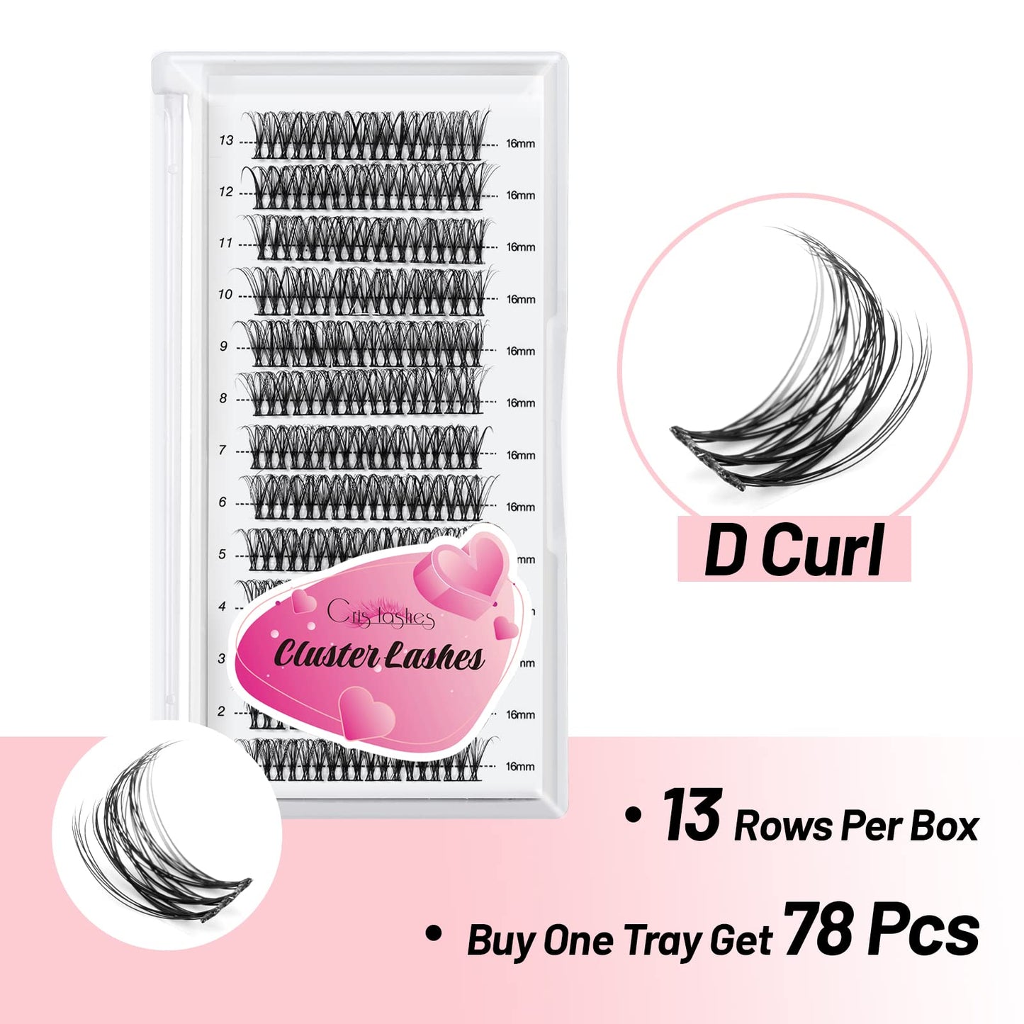 Cluster Eyelash Extensions, Crislashes Lash Clusters 78 PCS, Resuable Cluster Lashes, Soft Individual Cluster Lashes, 13 Rows DIY Eyelash Extensions at Home (F10 16mm)