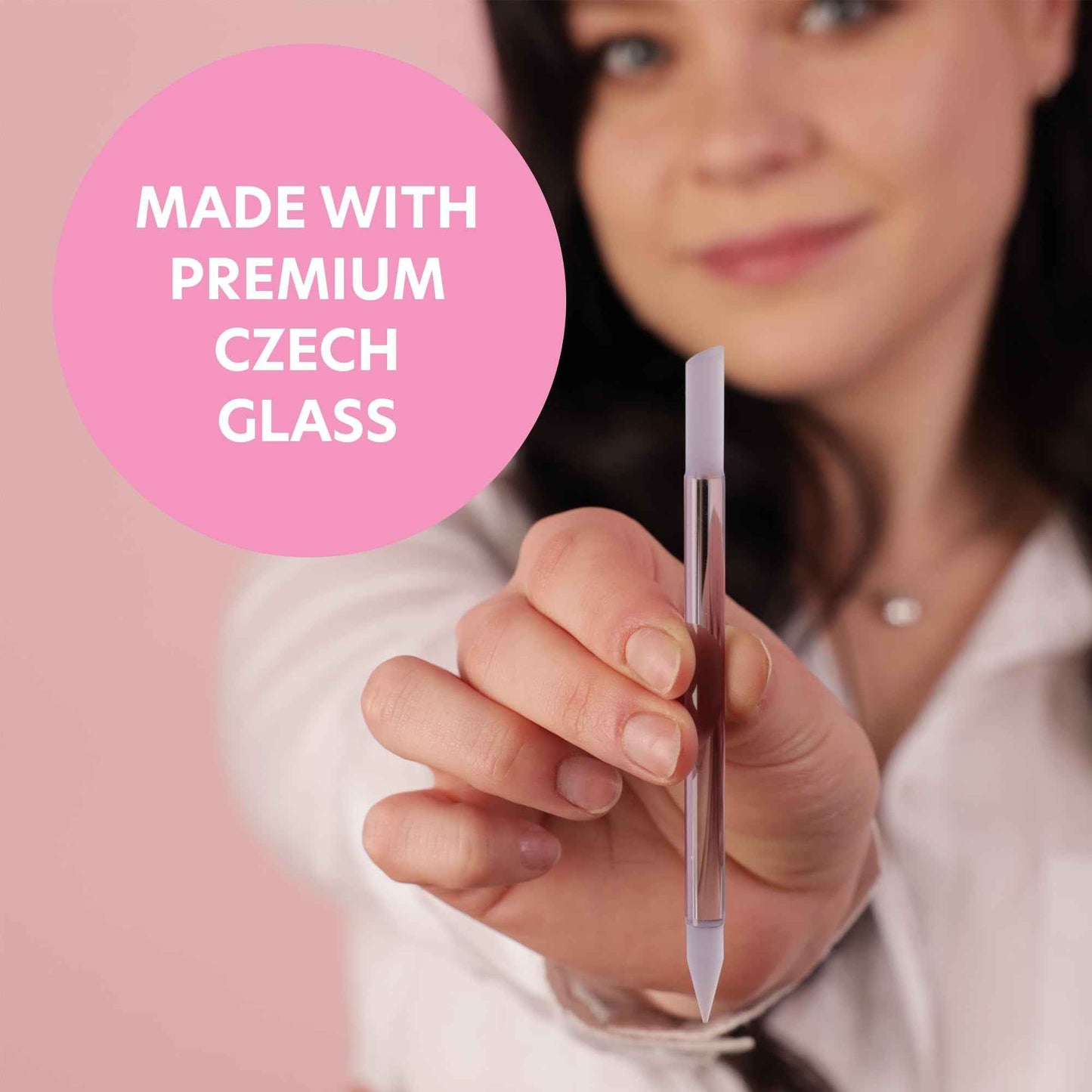 BONA FIDE BEAUTY Premium Czech Glass Cuticle Pusher Set, 3-Pieces Manicure Stick Bundle - Clear, Blue, and Pink