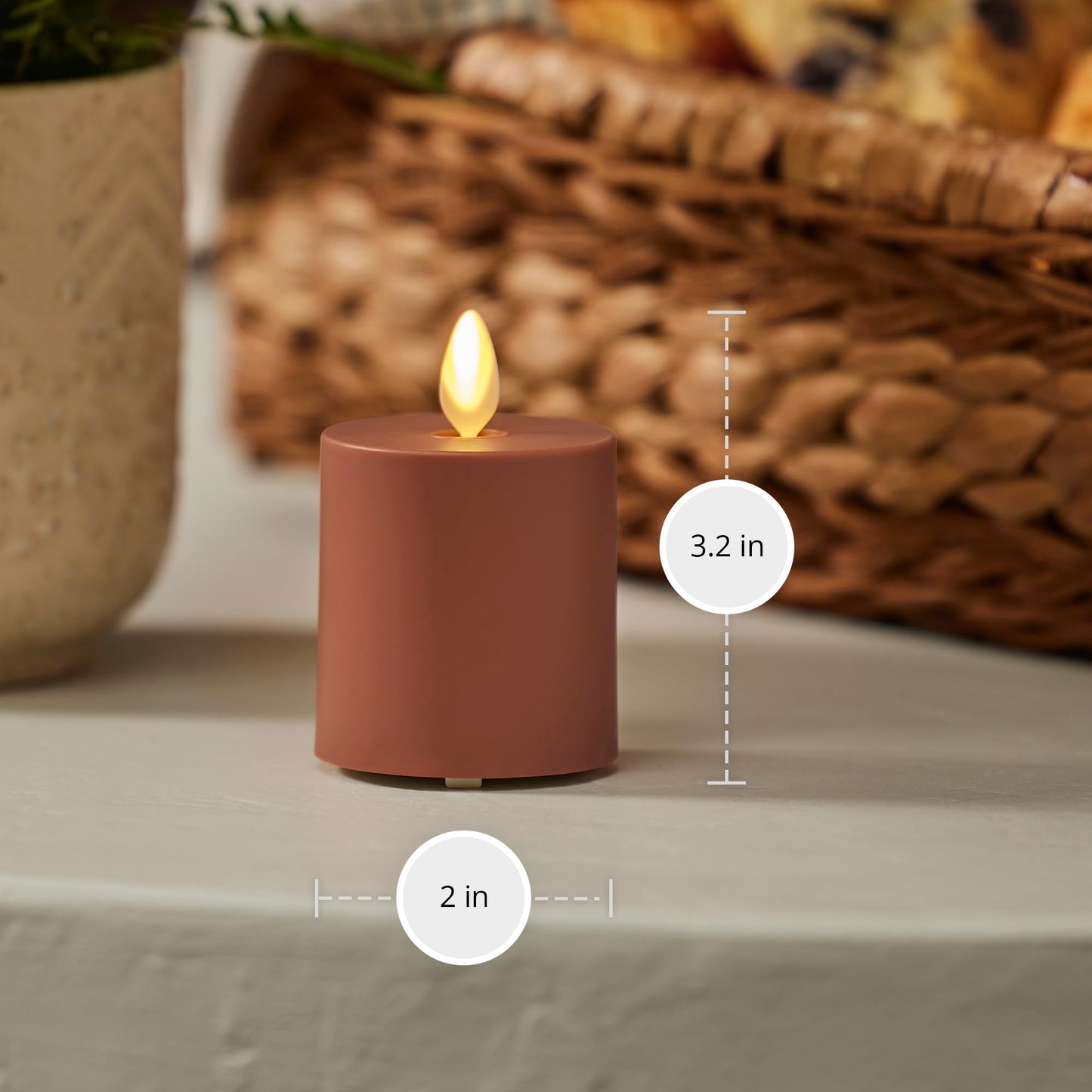 Luminara Baked Clay Outdoor Moving Flame Votive Realistic LED Candle (2"x3.2"), IPX4 Flat Smooth Matte Plastic Finish, Battery Operated (2 AAA) Timer