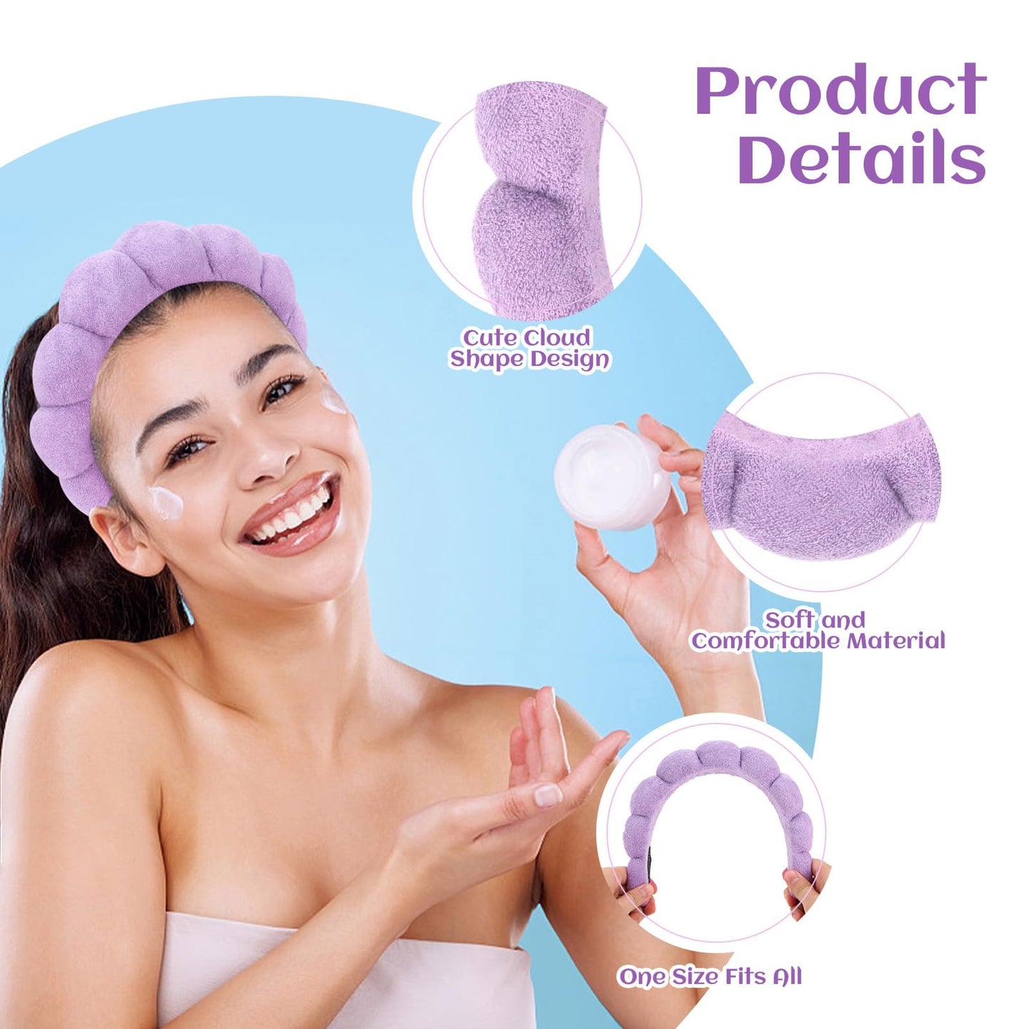 Araluky Women Spa Headband, Purp1e - Soft & Comfy Spongy Hairband for Washing Face, Makeup, Skincare, Yoga, Sports, Unique Fluffy Design for Her