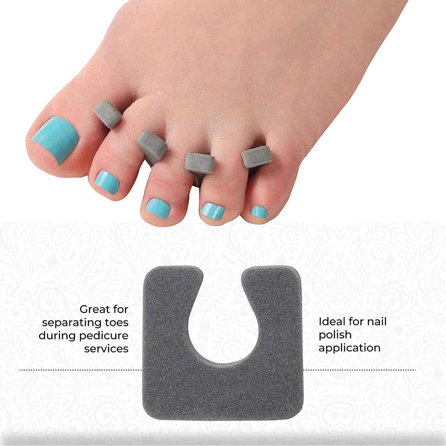 ForPro Sole Toe Separators, Luxurious Foam Separators, Individual Toe Separators for Pedicures, Cool Grey, 144-Count (Pack of 2)