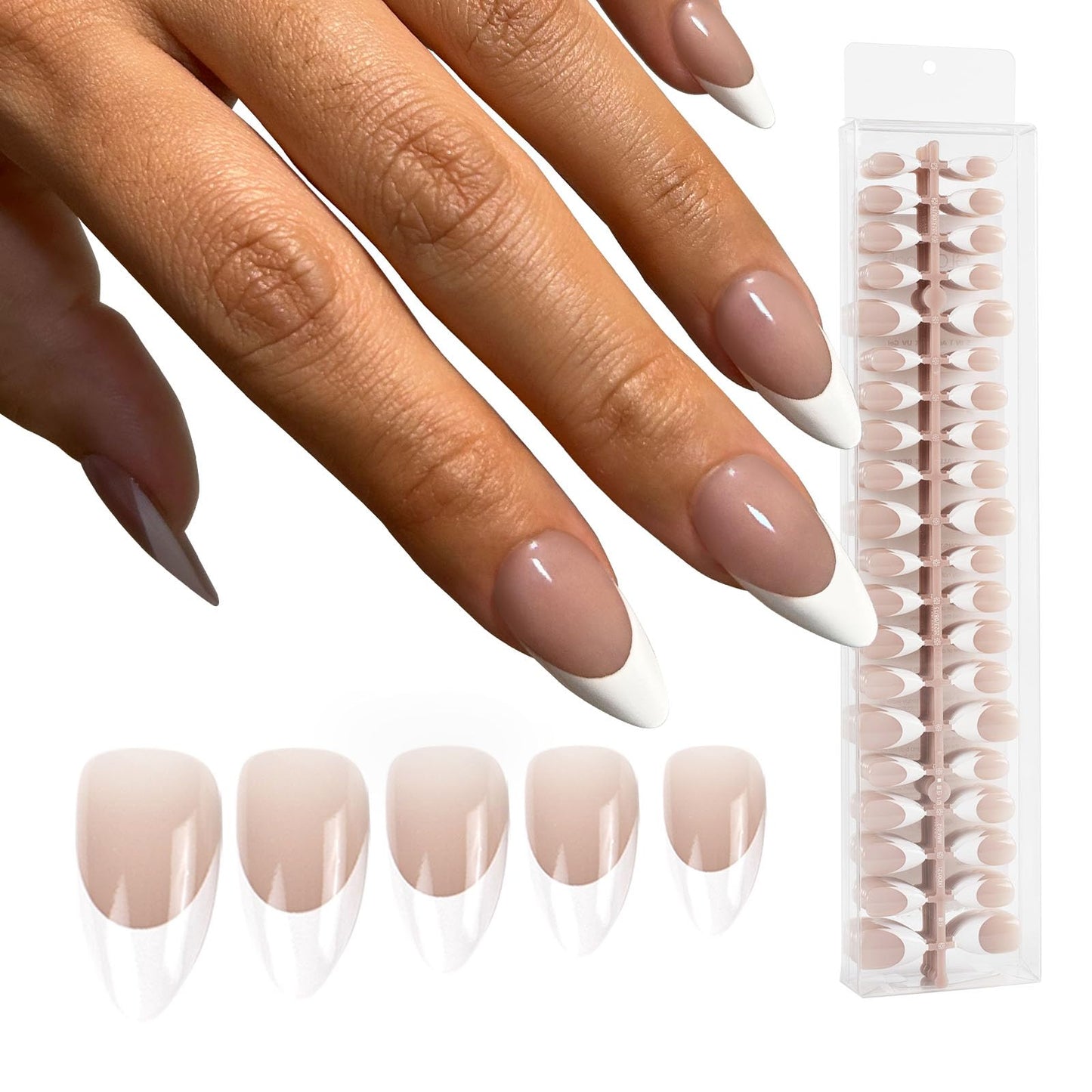 GloBlingle Fair French Tip Press on Nails Almond Medium -400Pcs Natural Jelly Gel French Nail Tips Fake Nails 5 in 1 Acrylic UV Gel Tips Nails Extension DIY Valentine's Day Gifts for Women XS/S/M/L