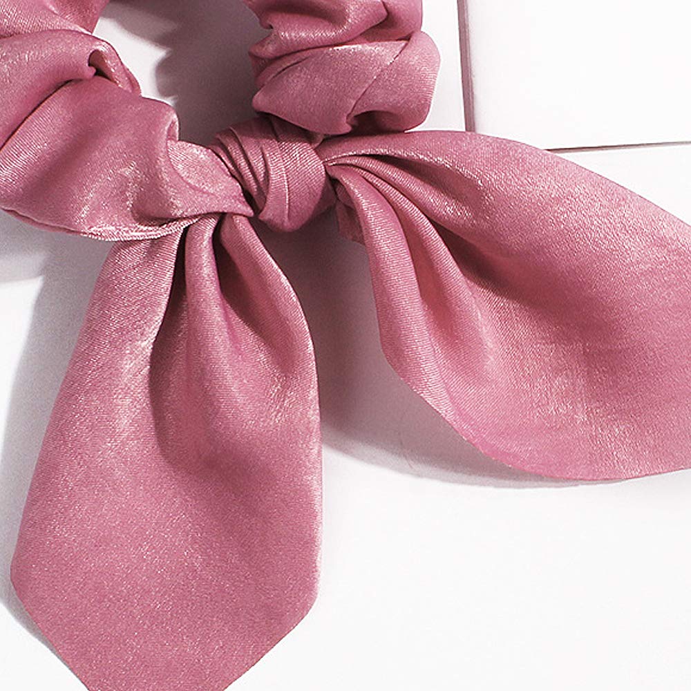 Solid Colors Hair Scrunchies Cute Bunny Ears Hair Ties Ponytail Holders with Bow Women Girls (4 Colors-D-Red wine,Dark green,Navy blue,Maroon)