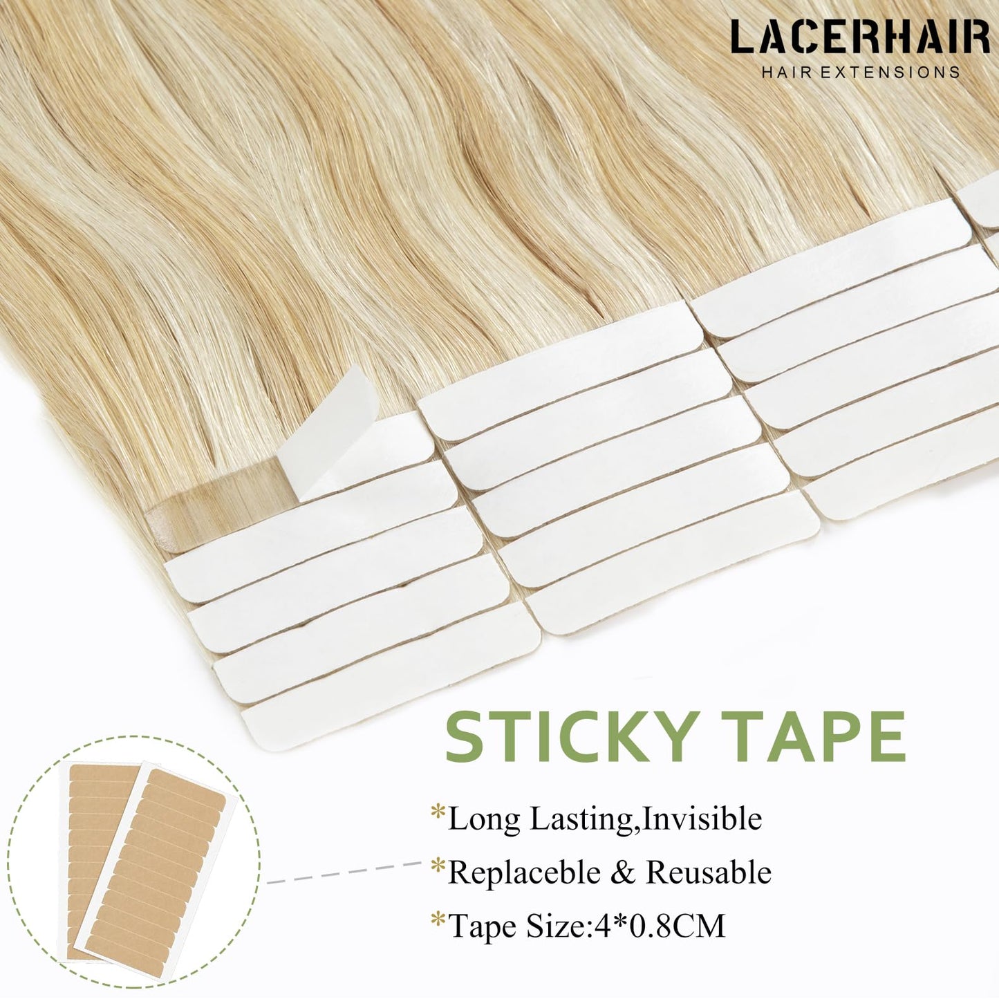 Lacerhair Tape in Remy Hair Extensions Human Hair Tape in 14 Inch Color Balayage Dark Ash Blonde Mixed Light Platinum Blond P#18/60A Real Human Hair Extensions Tape in Hair Extension 20PCS 50G