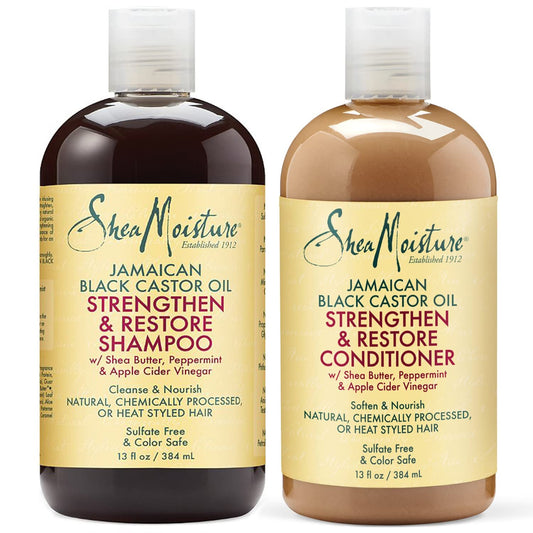 Shea Moisture Strengthen, Grow & Restore Shampoo and Conditioner Set, Jamaican Black Castor Oil Combination Pack, 13 oz Shampoo & 13 oz. Conditioner