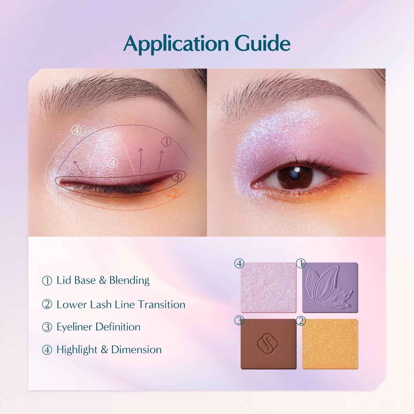 FLORASIS Butterfly Glitter Quad Eyeshadow Palette (01 Iris Twilight, 1 Count)