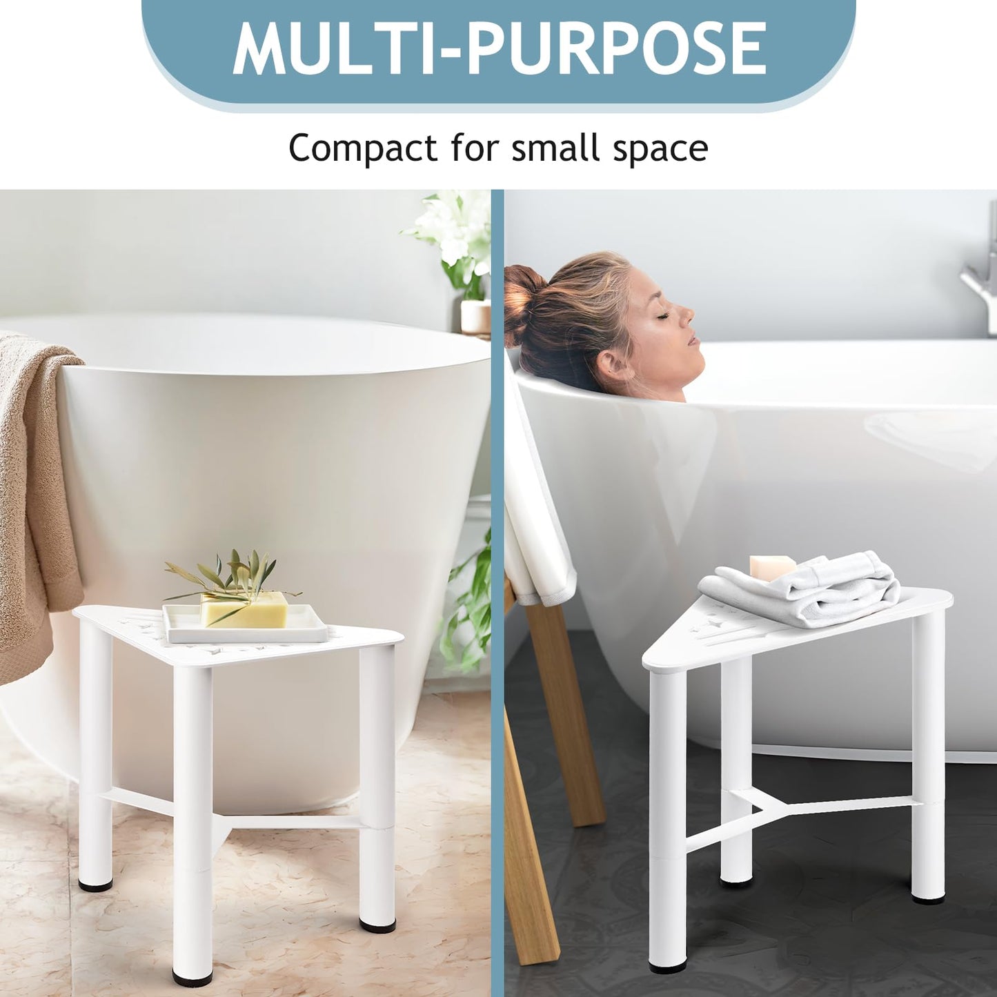 Metal Shower Foot Rest, Small Corner Shower Stool for Shaving Legs, Bathroom Bench for Inside Shower- Small Step Stools to Sit on, Bath Seat Shower Accesories for Bathroom Spa(White)