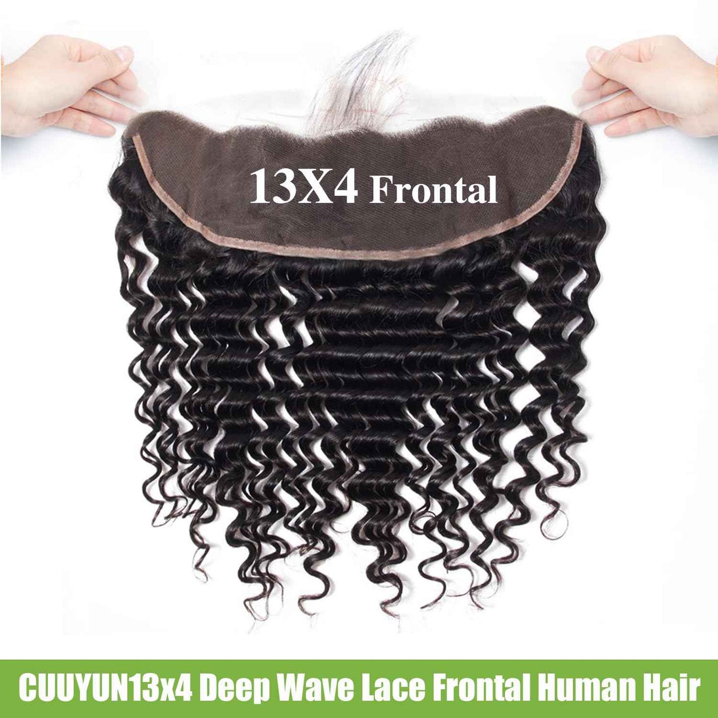 13x4 Lace Frontal Closure Ear to Ear Full Lace Frontal Closure Brazilian Deep Wave Human Hair Frontal Free Part Pre Plucked With Baby Hair 150 Density Natural Black 16 Inch