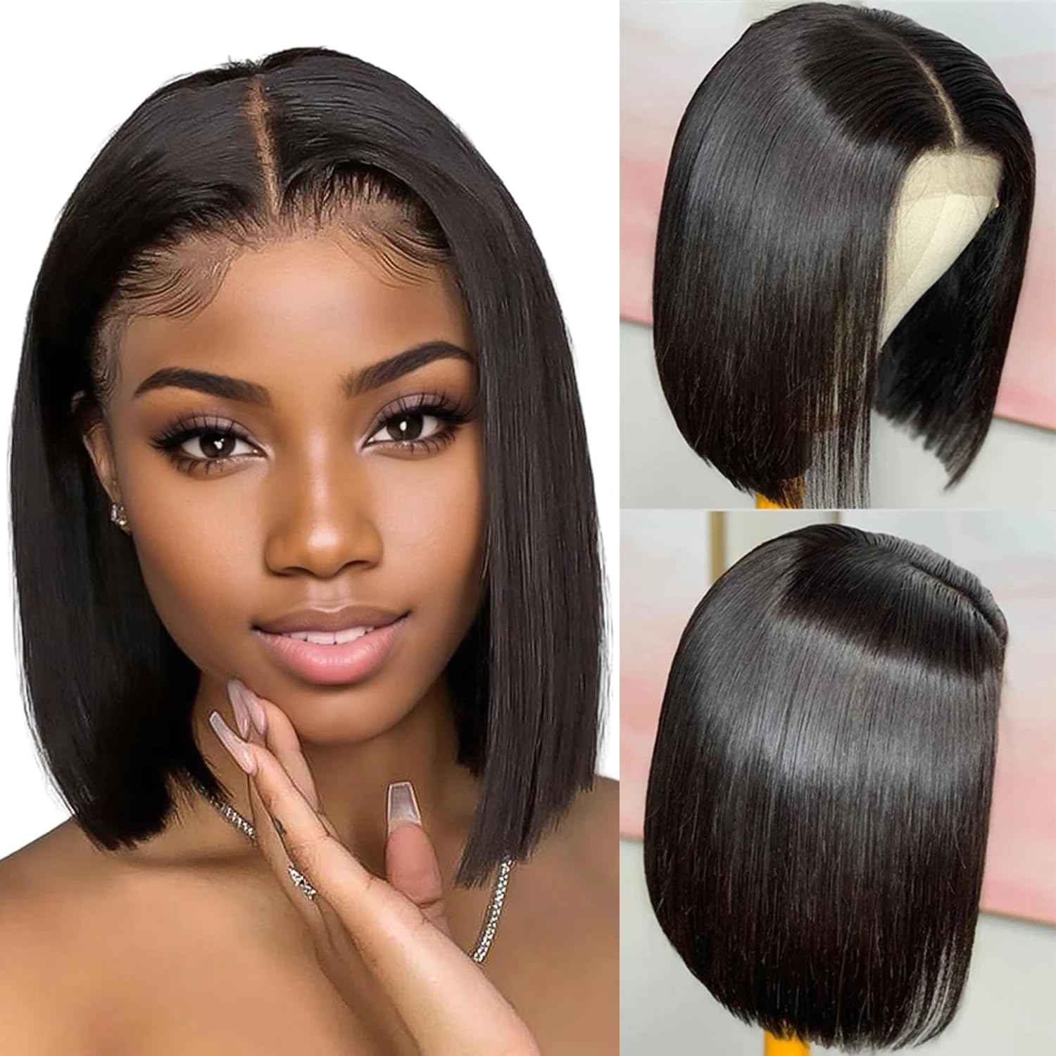 Bob Wig Human Hair Closure Wigs Human Hair Bob Wig Wear and Go Glueless Wig 10 Inch HD Lace Closure Short Wigs for Women 180 Density 18A Grade Raw Hair Triple Lifespan than Regular Virgin Hair