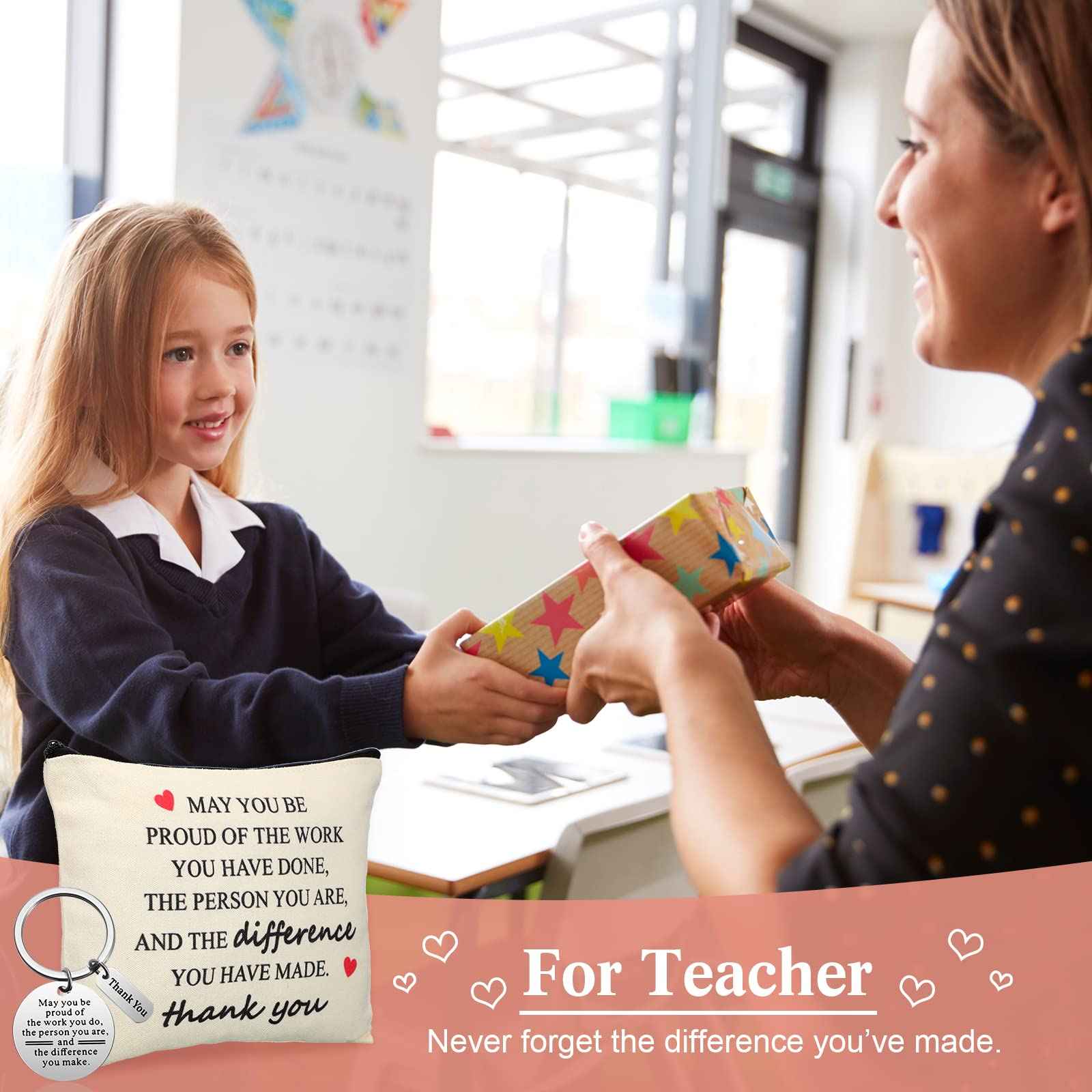 Geosar 16 Pcs Employee Appreciation Gifts Bulk Thank You Gifts for Women with 8 Inspirational Makeup Bags and 8 Thank You Keychains for Nurse Medical Assistant Grandmother Teachers Coworkers Staff