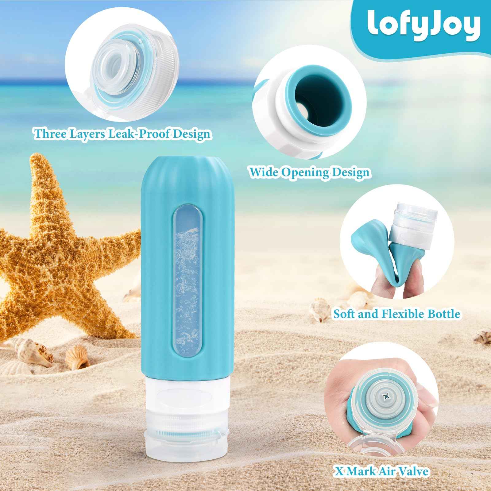 LofyJoy Reusable Silicone Travel Bottles for Toiletries TSA Approved, Leak Proof Travel Size Bottles Refillable Travel Containers for Shampoo Conditioner Mini Bottles 3 oz